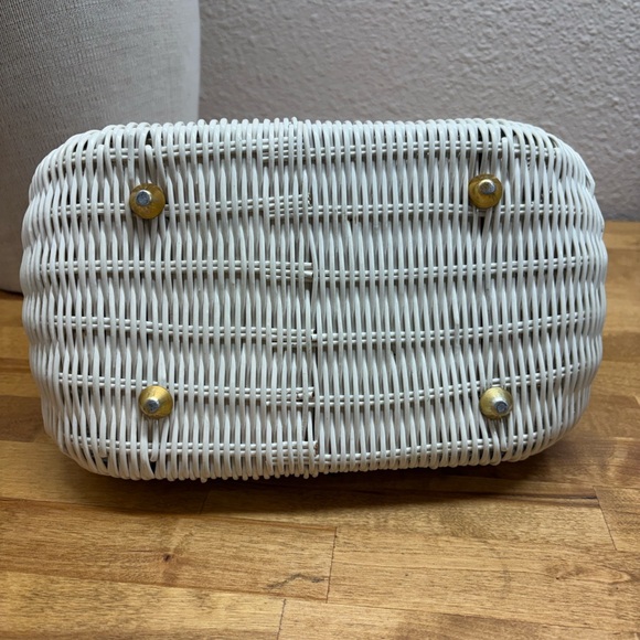 Vtg 50s 60s White Wicker Box Purse Marbled Lucite Lid NSB Japan + Spare Handle - Picture 3 of 10